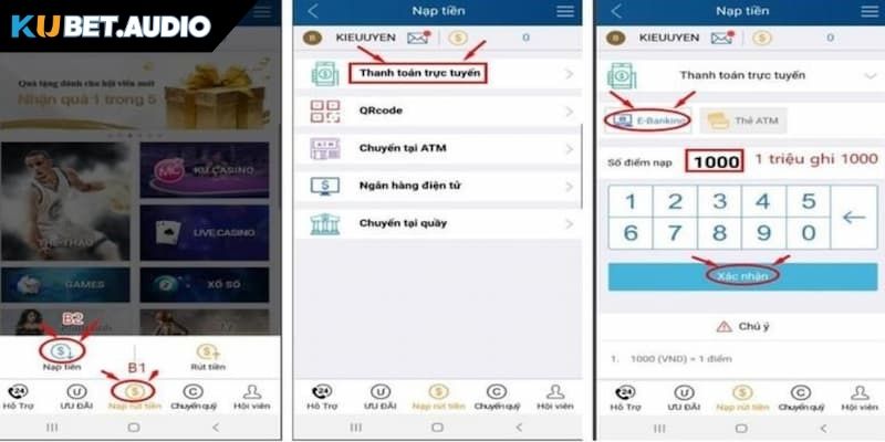 Giao dịch nạp tiền KUBET qua ngân hàng siêu tiện lợi