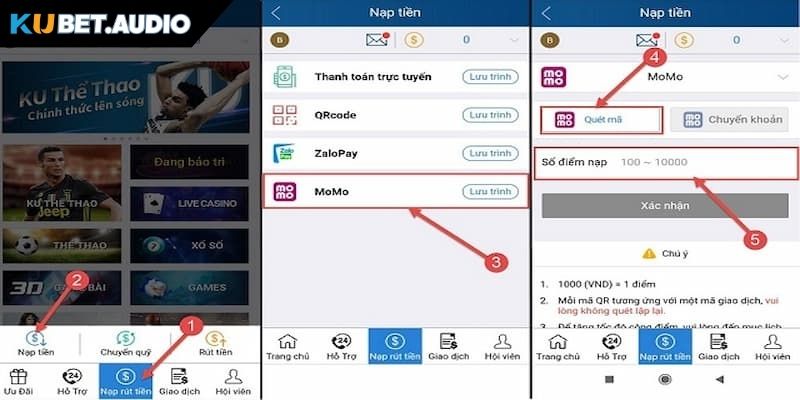 Thành viên chuyển tiền vào tài khoản Kubet cực nhanh qua ví điện tử